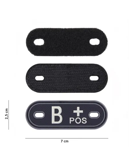 Dog tag piastrina patch 3D PVC velcro gruppo sanguigno B+ positivo fluo 101 INC